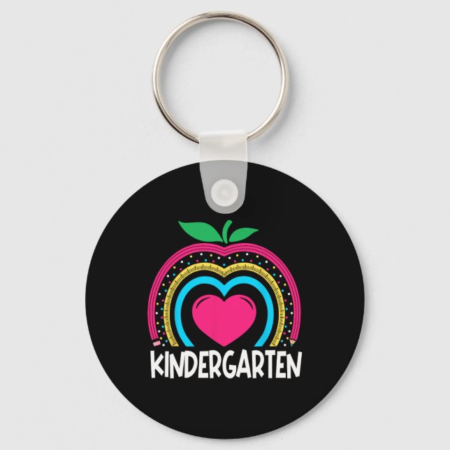 Kindergarten Boho Rainbow teacher team Kinder squa Key Ring (Front)