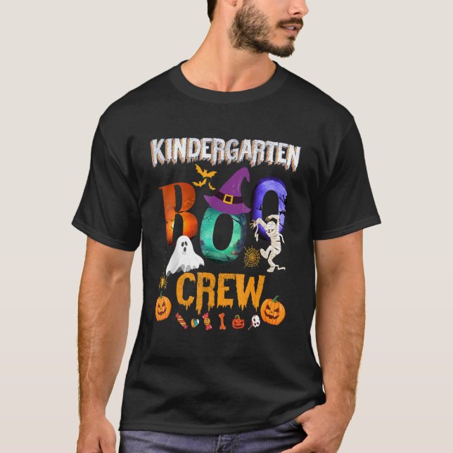 Kindergarten Boo Crew Teacher Student  Halloween T-Shirt (Front)
