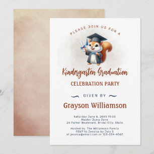 Kindergarten Boy Graduation Squirrel Invitation