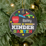 Kindergarten Colourful Chalk Keepsake Kids Photo Ceramic Tree Decoration<br><div class="desc">Kindergarten ornament design features an apple, a ruler, crayons and bold, colourful fun typography and a photo on the back! Click the customise button for more options for modifying the text! Variations of this design, additional colours, as well as coordinating products are available in our shop, zazzle.com/store/doodlelulu. Contact us if...</div>