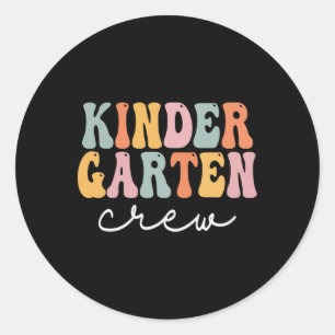 Kindergarten Crew Retro Groovy Vintage First Day O Classic Round Sticker
