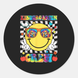Kindergarten Crew Smile Face Tie Dye Back To Schoo Classic Round Sticker