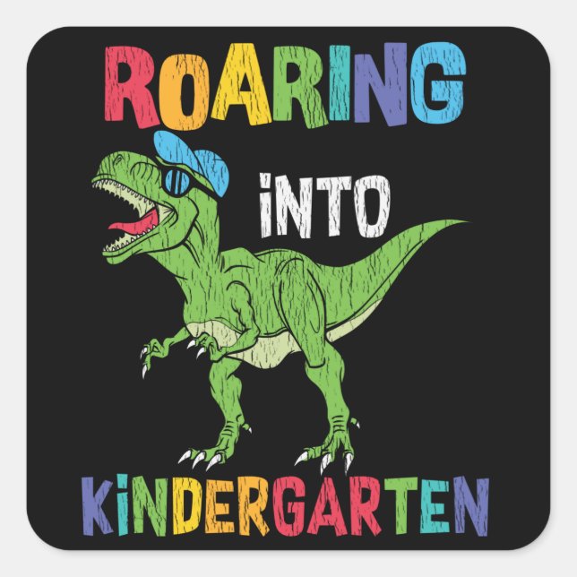 Kindergarten Dinosaur First Day School Kids Gift Square Sticker (Front)
