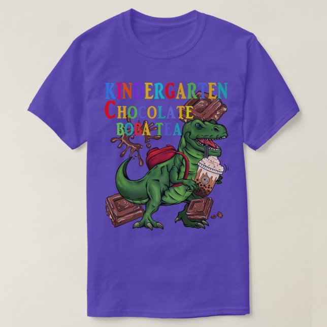 Kindergarten Dinosaur with Chocolate Boba tea Back T-Shirt (Design Front)