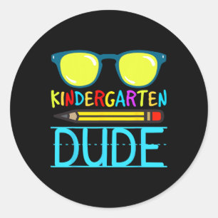 Kindergarten Dude Fun First Day Back To School Stu Classic Round Sticker