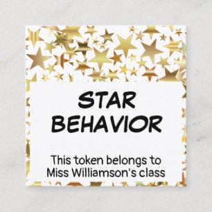 Kindergarten Elementary STAR BEHAVIOR TOKEN Card