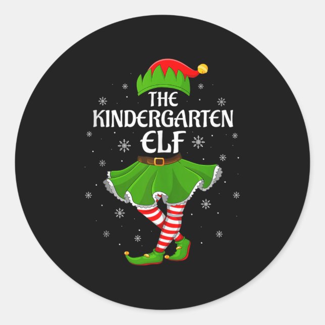 Kindergarten Elf Christmas Family Girls Women Elf  Classic Round Sticker (Front)