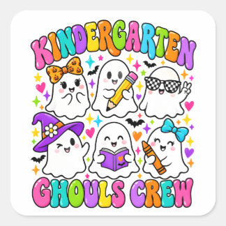 Kindergarten Ghouls Crew Colourful Cute Ghost  Square Sticker