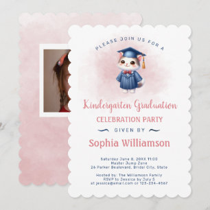 Kindergarten Girl Graduation Cat Invitation