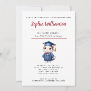 Kindergarten Girl Graduation Celebration Wtih Cat Announcement