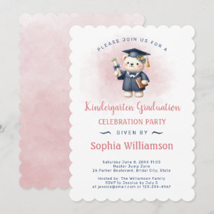 Kindergarten Girl Graduation Teddy Bear Invitation