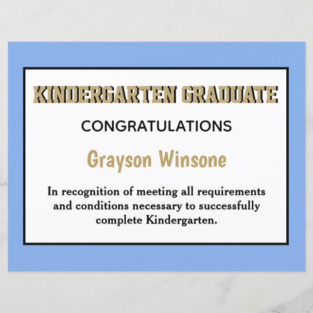 Kindergarten Graduate Award Sheet (Front)