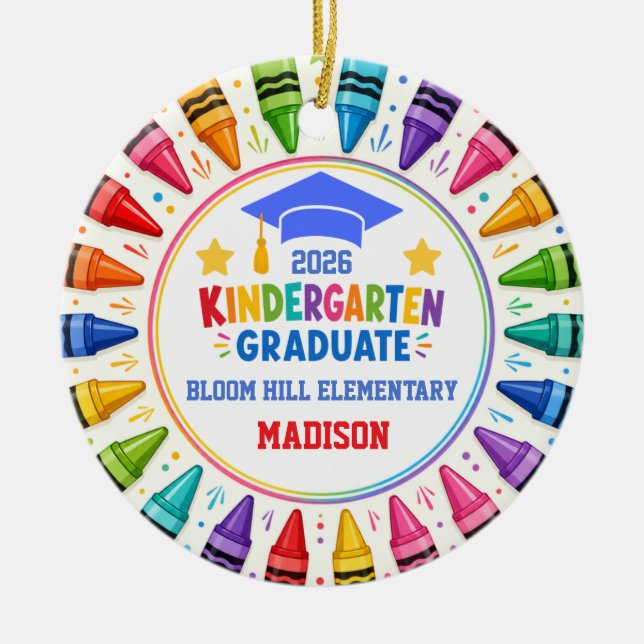 Kindergarten Graduate Custom Photo Crayon Keepsake Ceramic Tree Decoration (Front)