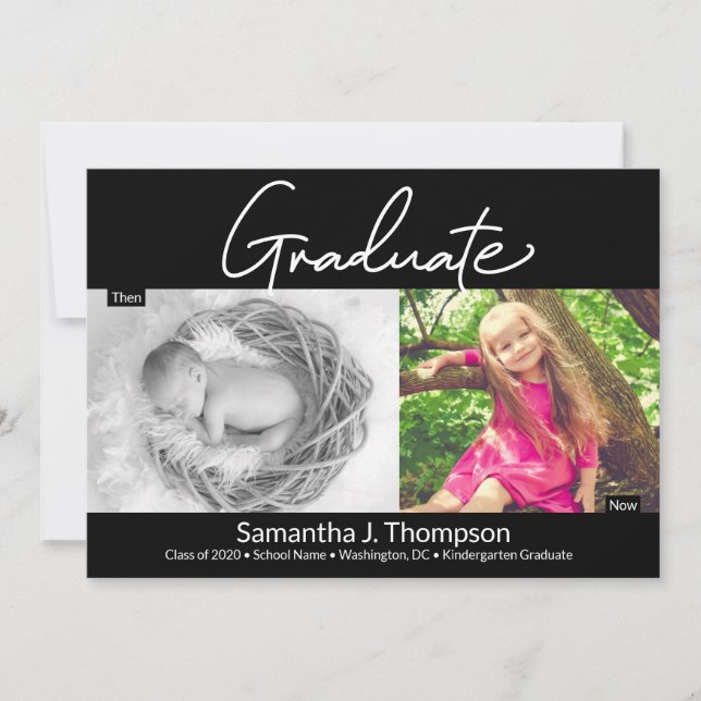Kindergarten Graduate Then and Now Grad Photo Announcement (Front)