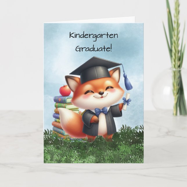 Kindergarten Graduation Boy Fox Congratulations Card (Front)