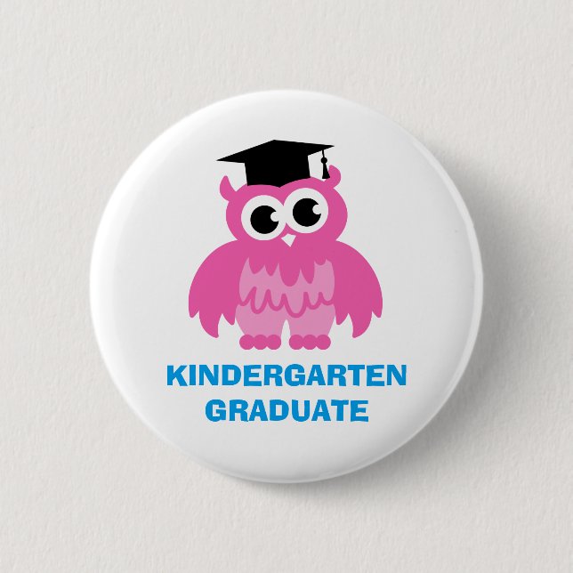 Kindergarten graduation buttons with cute kids owl (Front)