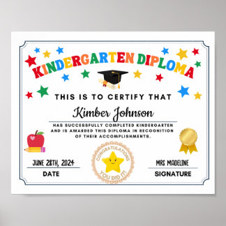 Kindergarten Graduation Certificate Poster