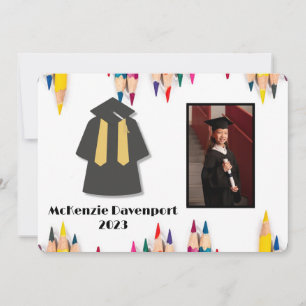 Kindergarten Graduation Coloured Pencils Add Photo Invitation
