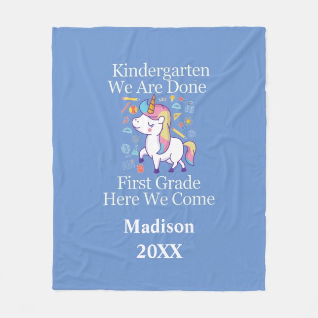 Kindergarten Graduation First Grade Unicorn Gift Fleece Blanket (Front)