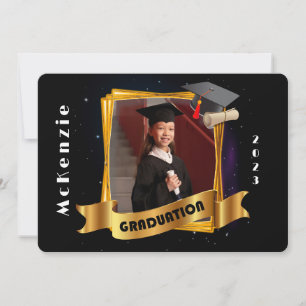 Kindergarten Graduation Gold Frame Add Photo Invitation