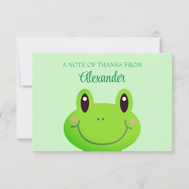 Kindergarten Graduation Green Frog Thank You Card (Front)