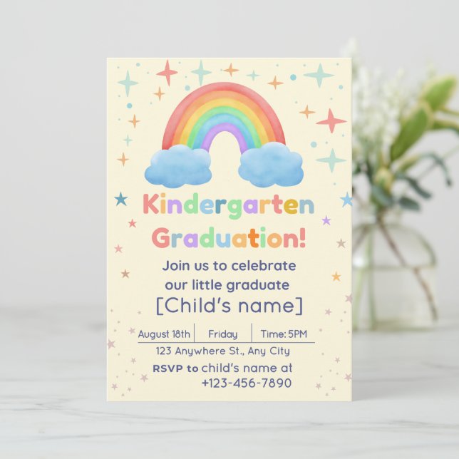 Kindergarten Graduation Invitation – Rainbow Theme (Standing Front)