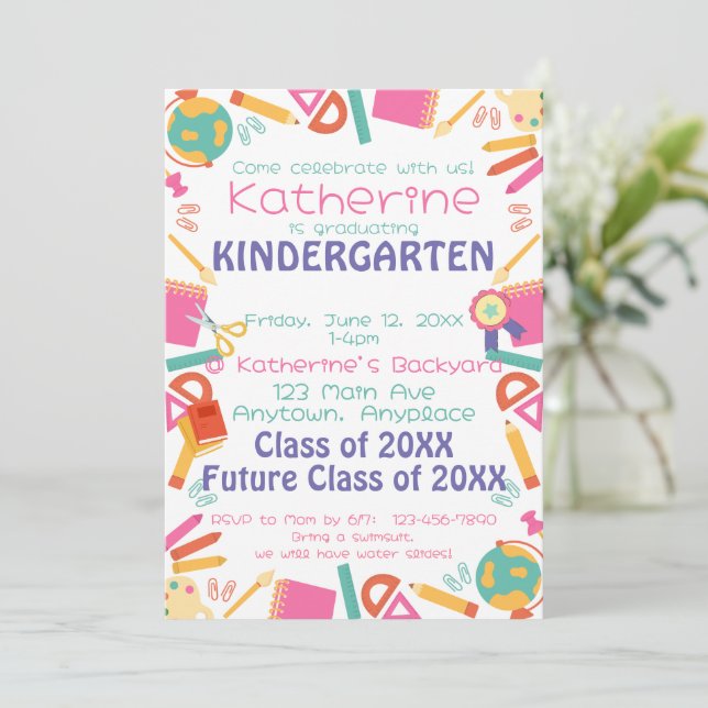 Kindergarten Graduation Invitation School Theme  (Standing Front)