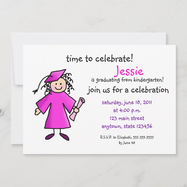 Kindergarten Graduation Invite--Girl, Pink Invitation (Front)