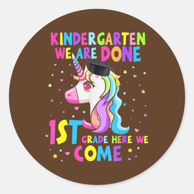 Kindergarten Graduation Magical Unicorn Boys Classic Round Sticker (Front)