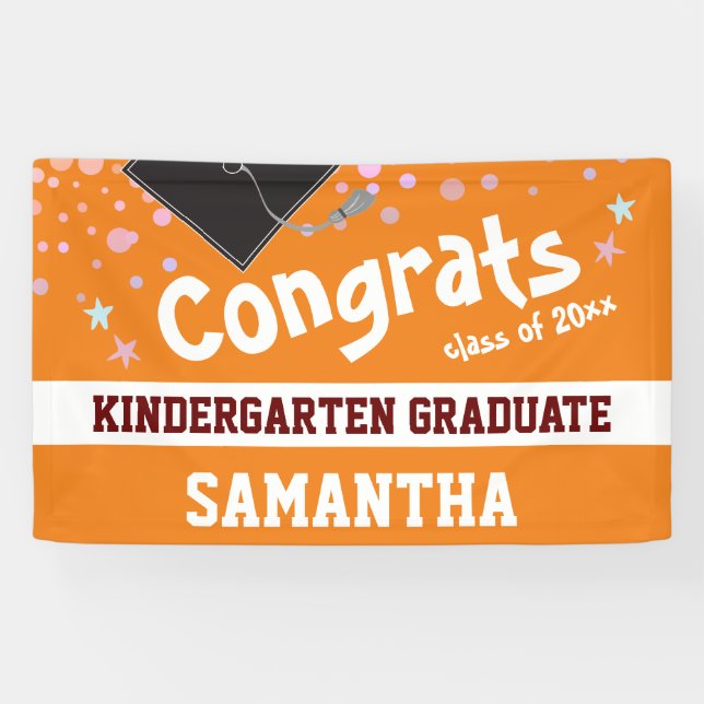 Kindergarten Graduation Orange Confetti Photo Banner (Horizontal)