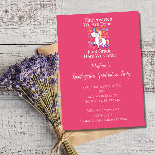 Kindergarten Graduation Party Pink Unicorn  Invitation