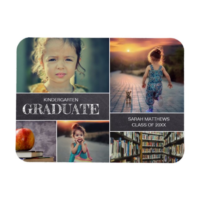 Kindergarten Graduation Photo Collage Announcement Magnet (Horizontal)