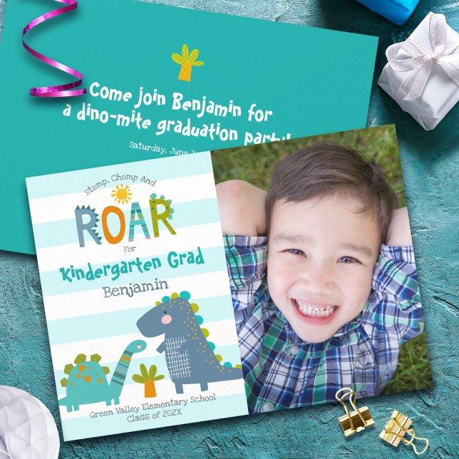 Kindergarten Graduation Photo Dinosaurs Boy Cute Invitation (Creator Uploaded)