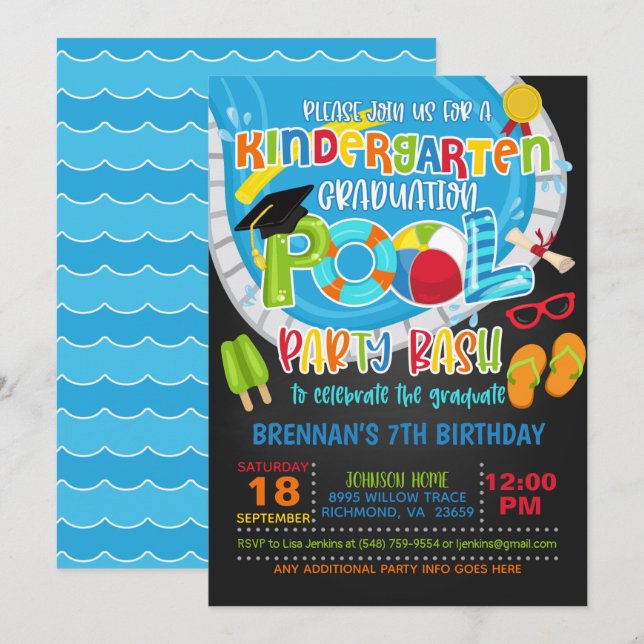 Kindergarten Graduation Pool Party - Boy B  Invitation (Front/Back)