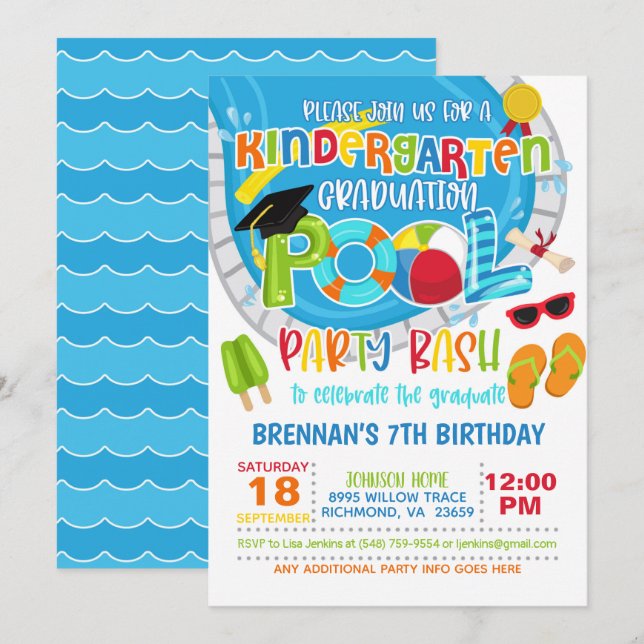 Kindergarten Graduation Pool Party - Boy W Invitation (Front/Back)