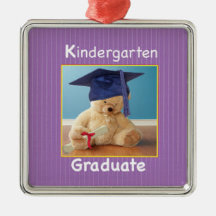 Kindergarten Graduation Teddy Bear on Purple Metal Tree Decoration