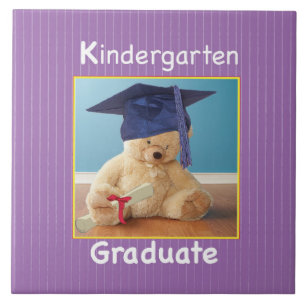Kindergarten Graduation Teddy Bear on Purple Tile