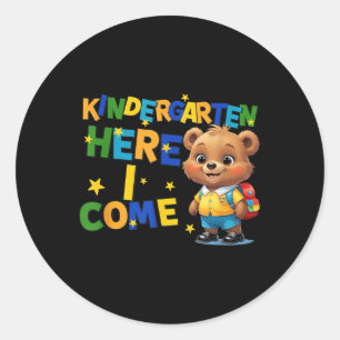 Kindergarten Here I Come, Back To School Baby Bear Classic Round Sticker