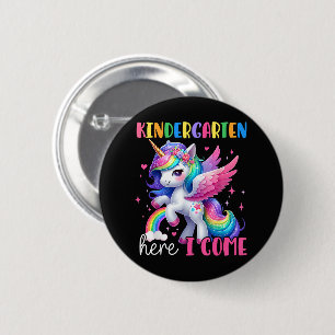 Kindergarten Here I Come Unicorn Back to School 6 Cm Round Badge