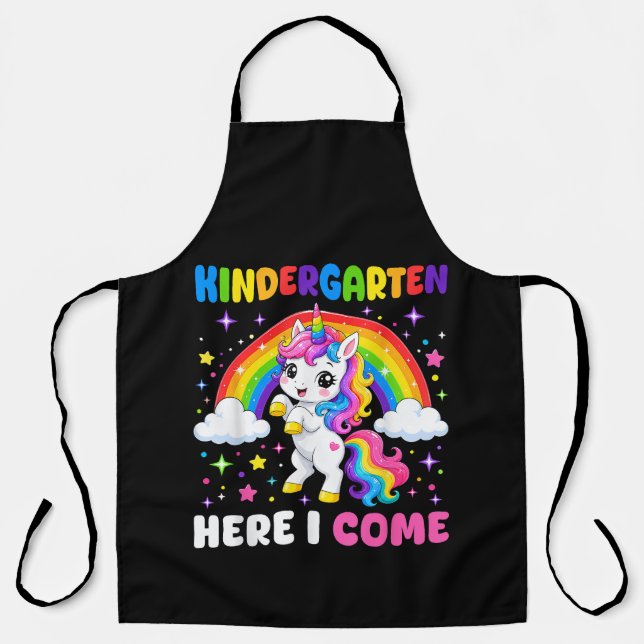  Kindergarten Here I Come Unicorn Back to School Apron (Front)