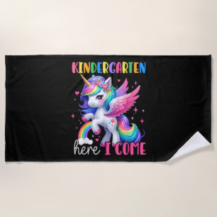 Kindergarten Here I Come Unicorn Back to School Beach Towel