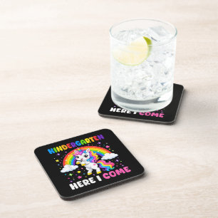 Kindergarten Here I Come Unicorn Back to School Coaster