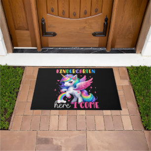 Kindergarten Here I Come Unicorn Back to School Doormat