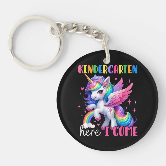 Kindergarten Here I Come Unicorn Back to School Key Ring (Front)