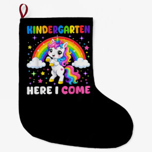 Kindergarten Here I Come Unicorn Back to School Large Christmas Stocking