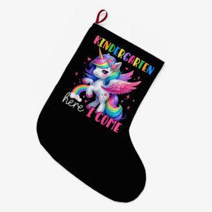 Kindergarten Here I Come Unicorn Back to School Large Christmas Stocking