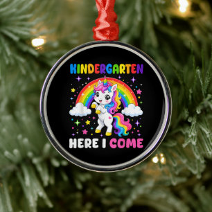 Kindergarten Here I Come Unicorn Back to School Metal Tree Decoration