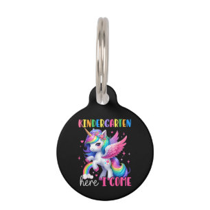 Kindergarten Here I Come Unicorn Back to School Pet Tag