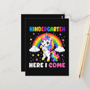  Kindergarten Here I Come Unicorn Back to School Postcard
