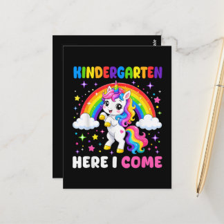  Kindergarten Here I Come Unicorn Back to School Postcard